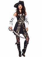 Female pirate captain, costume dress, brocade, belt